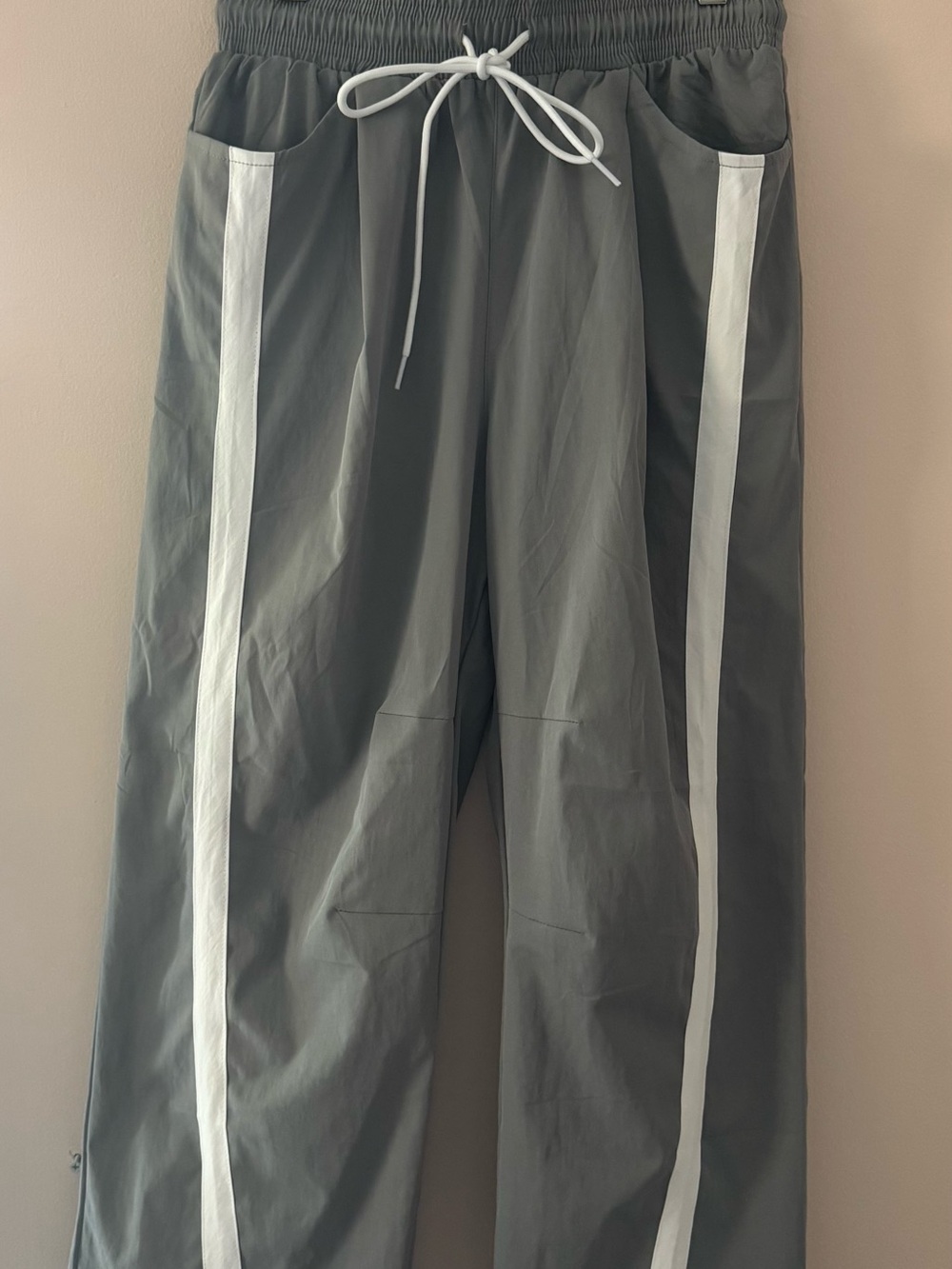 Gray Jogger Pants with White Side Stripes